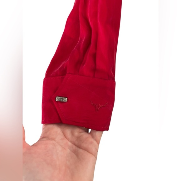 Red western longhorn button down long sleeve blouse - Picture 4 of 6